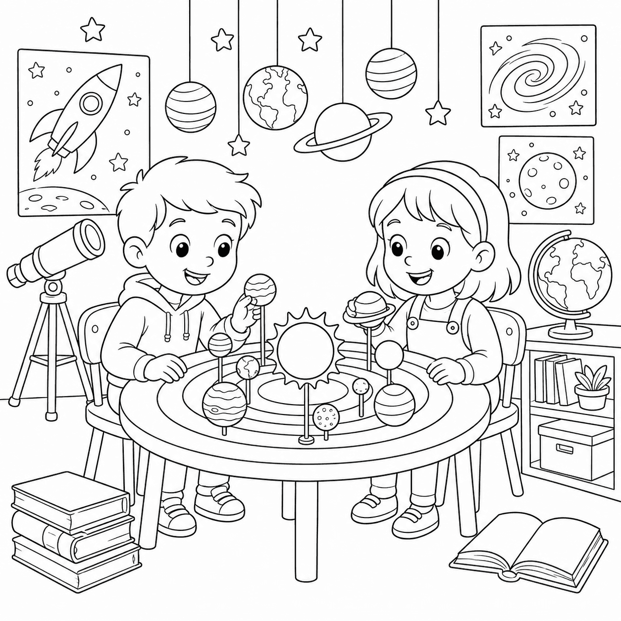 Original Explore the wonders of space coloring-page line art