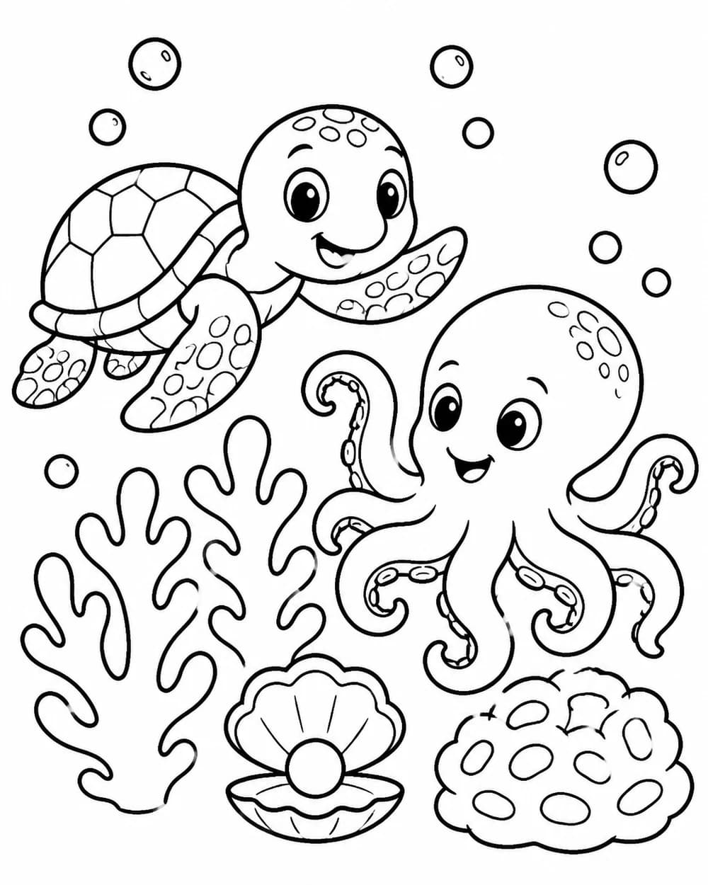 Simple ocean friends coloring page for young children