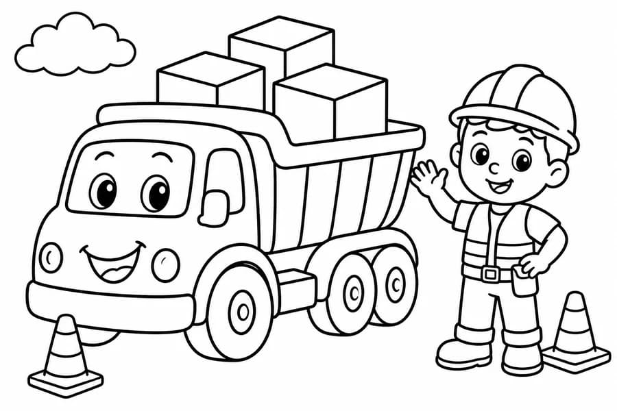 Construction Vehicles coloring page example for ages 3–6