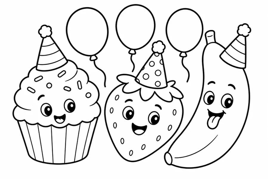 Silly Food Party coloring page example for ages 3–6