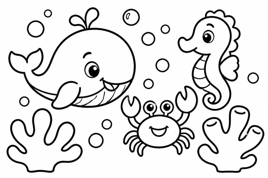 Ocean Animal Friends coloring page example for ages 3–6