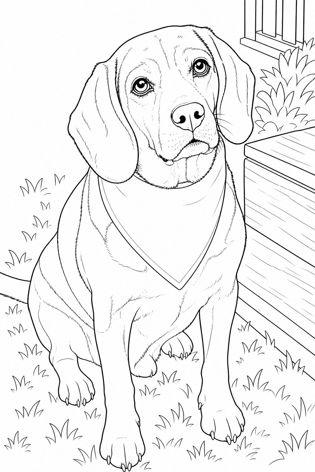 Senior beagle dog photo converted into a printable coloring page