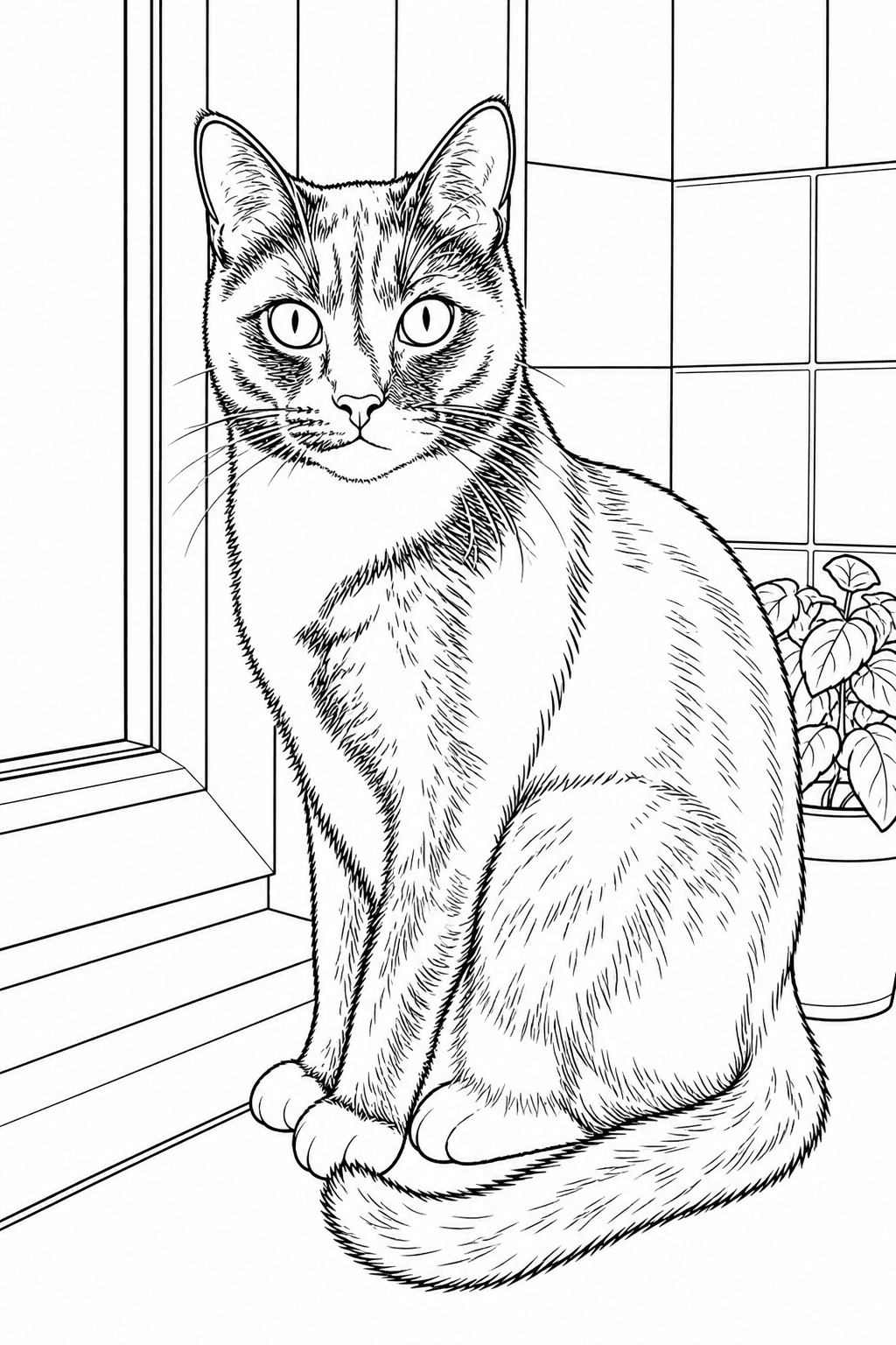Tuxedo cat photo converted into a printable coloring page