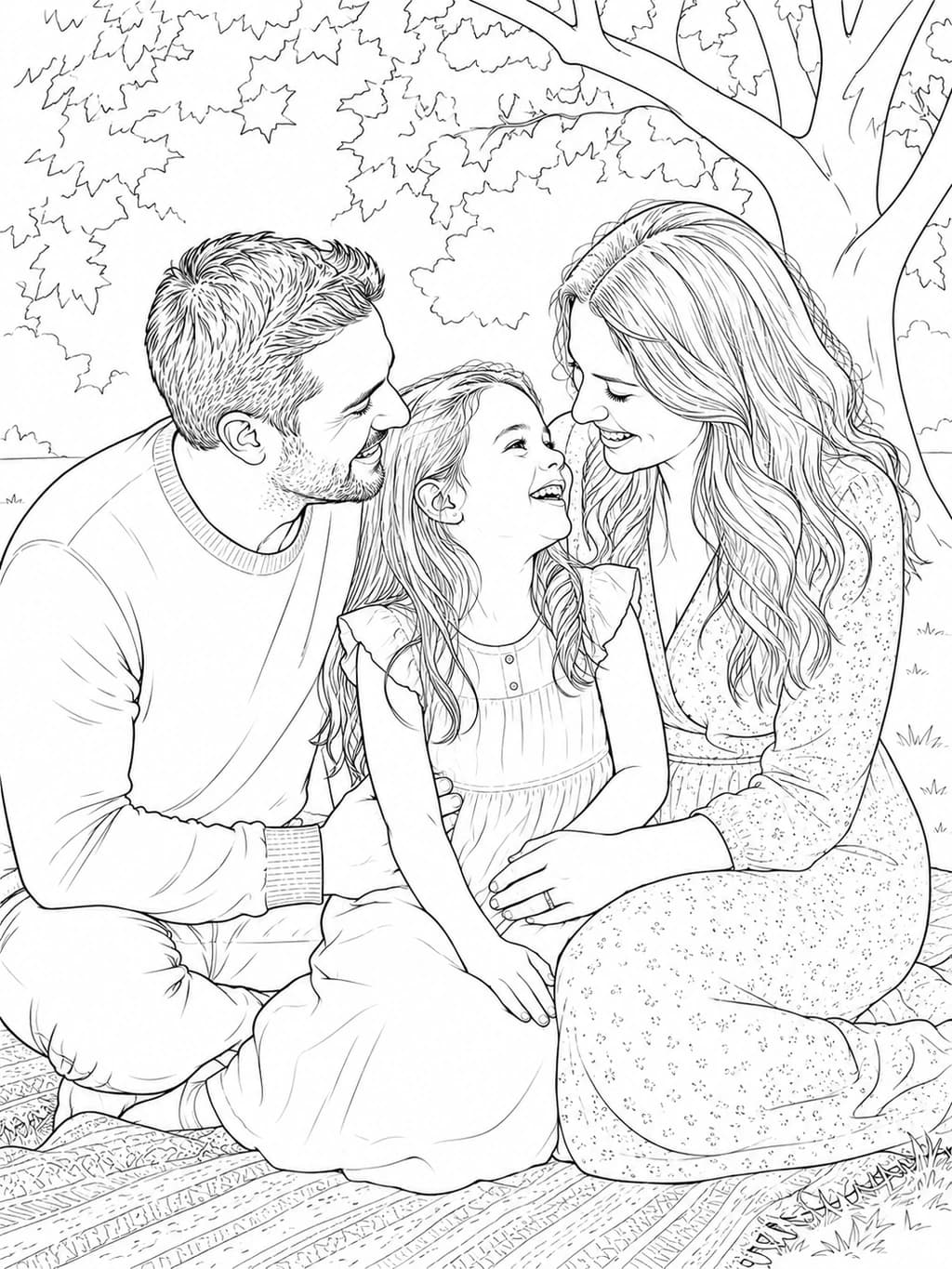 Foto familiar convertida en dibujo de líneas limpio