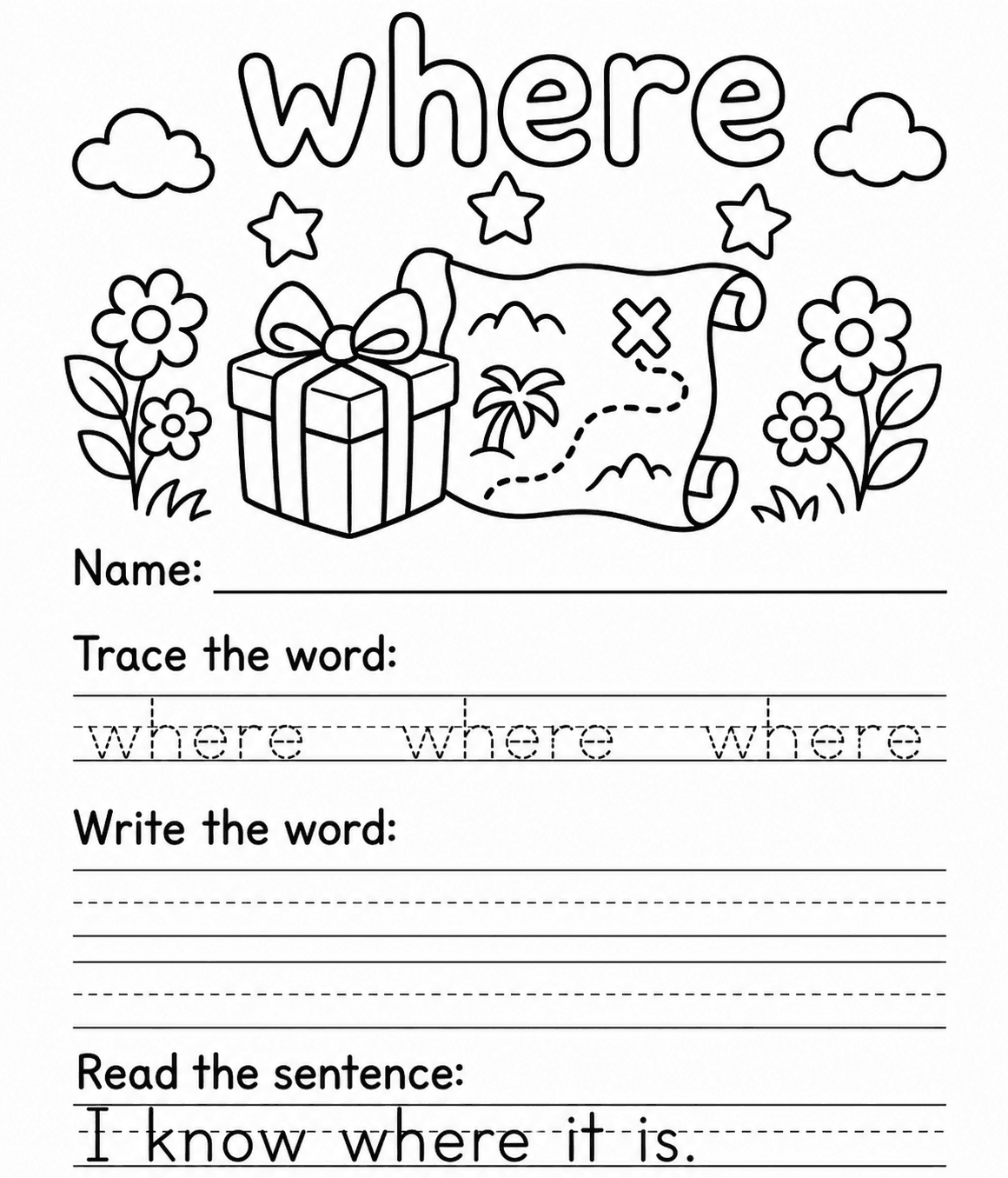 WHERE sight word worksheet