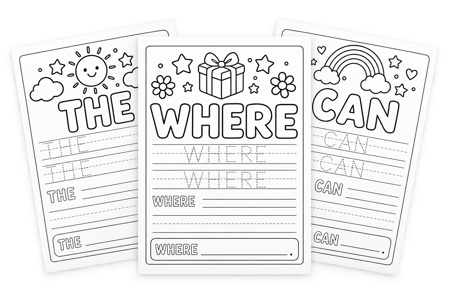 Printable sight word worksheets shown together