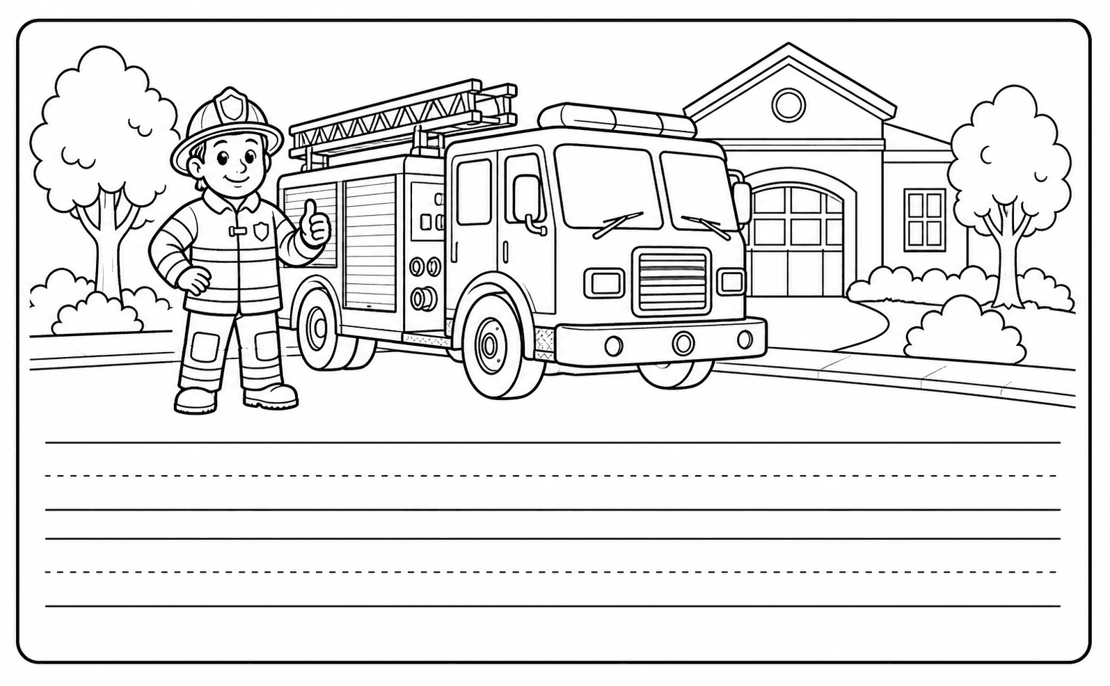 Community helper reflection coloring worksheet with writing lines