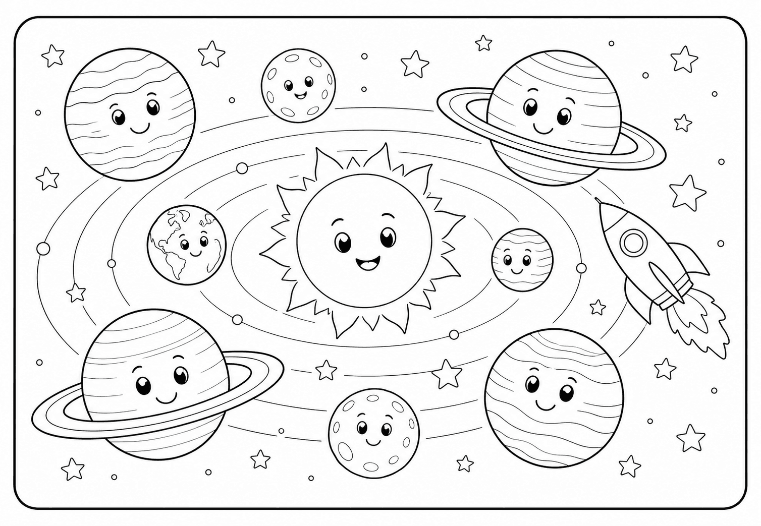 Space & Solar System classroom coloring page theme