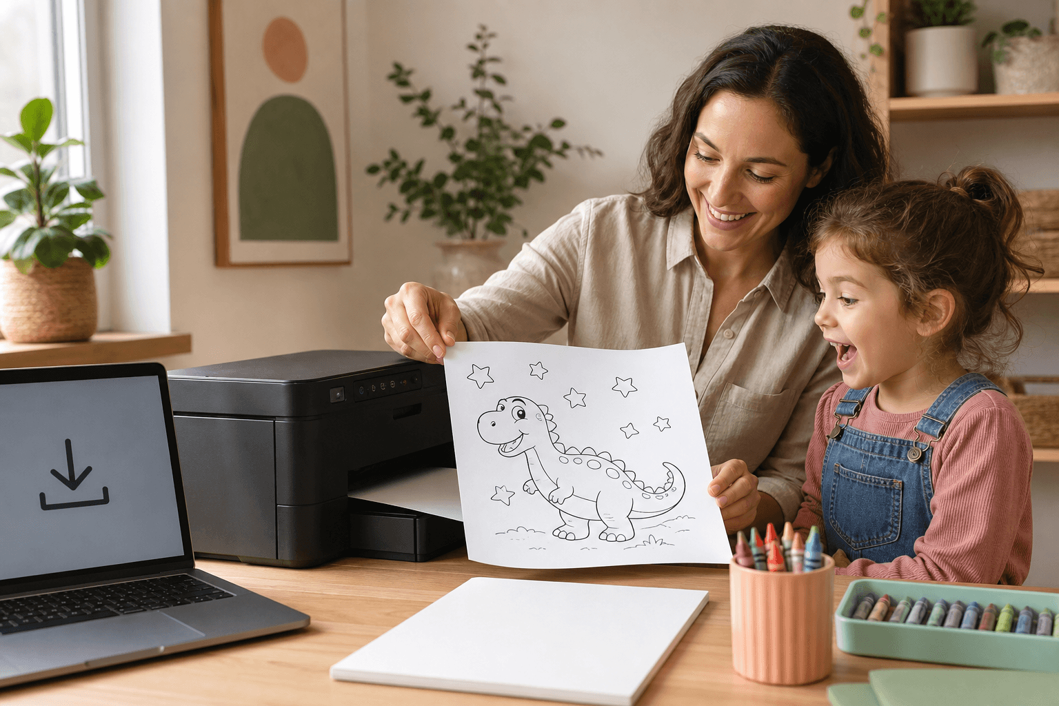 Teacher printing a classroom coloring worksheet set