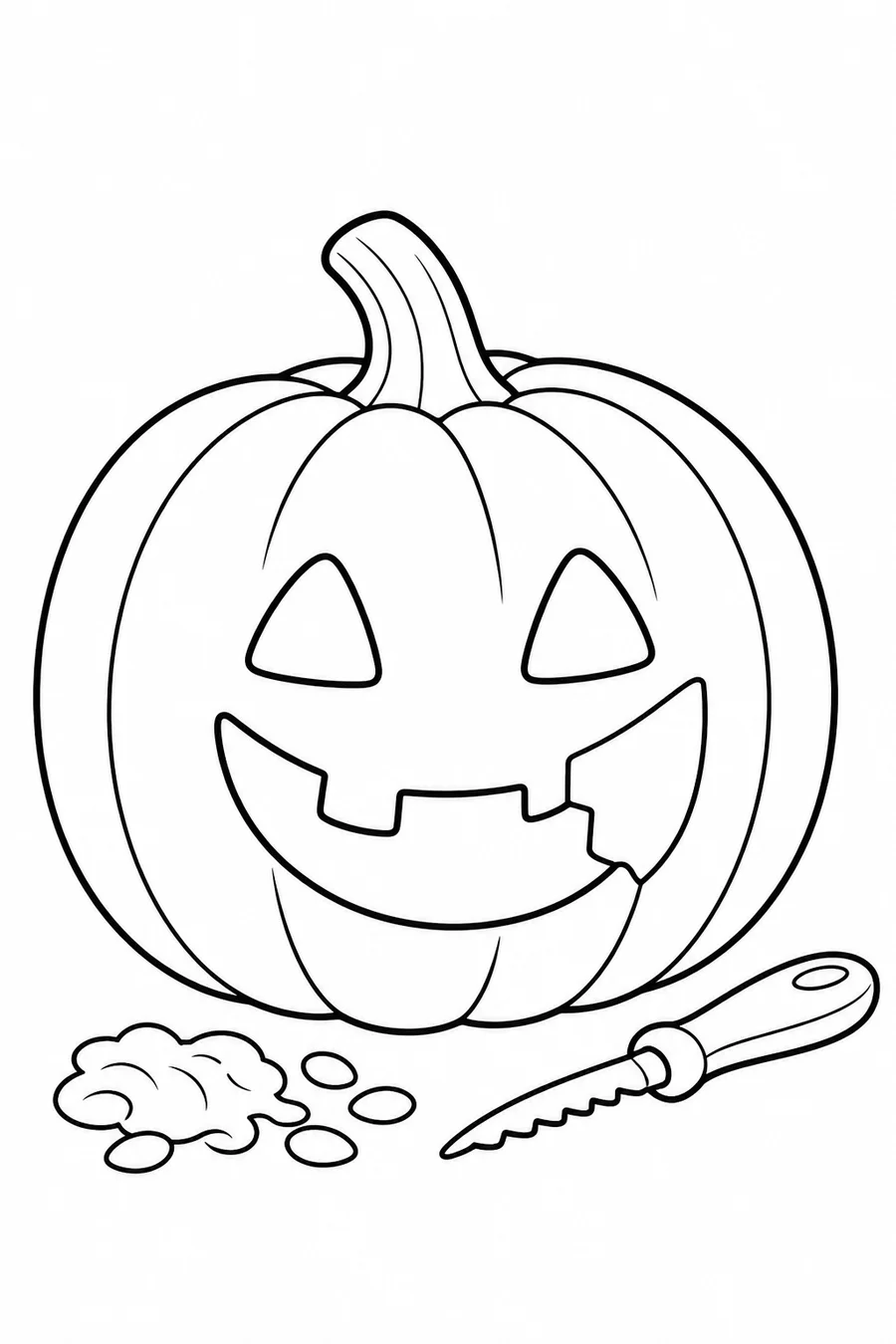Large friendly jack-o-lantern being carved with a simple face and a carving tool