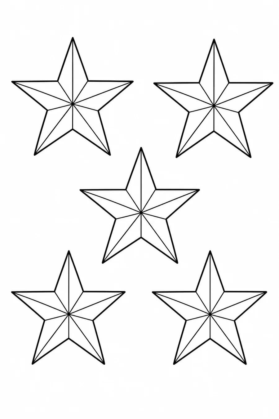 Printable counting coloring page with five separate five-point stars