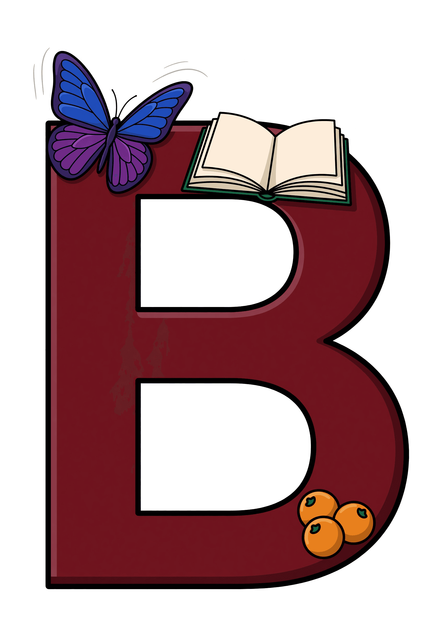 A large uppercase letter B with a butterfly, book an… | Coloring Inspiration | Colored Coloring Page
