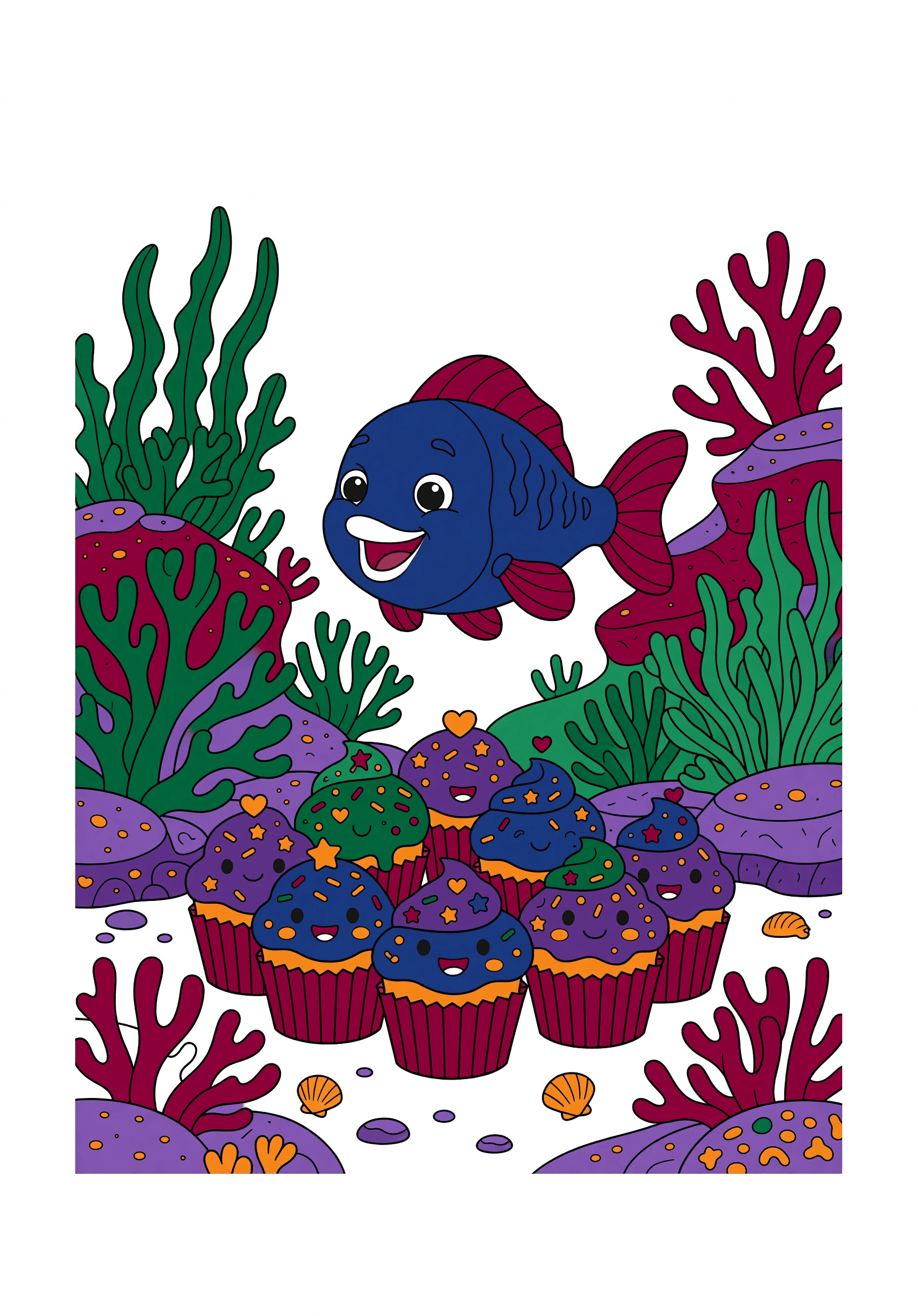 A cheerful fish exploring an underwater coral garden… | Coloring Inspiration | Colored Coloring Page