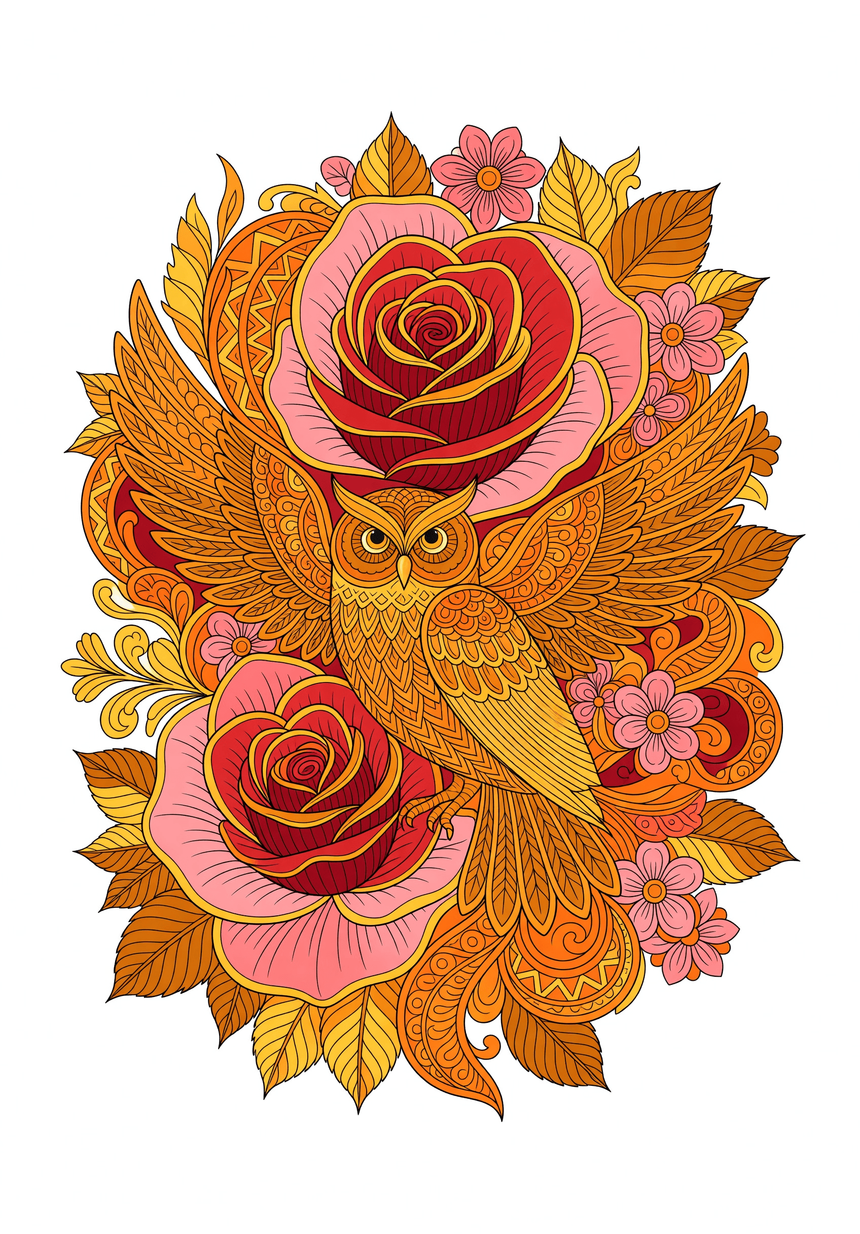 an owl integrated into a rose-shaped silhouette | Coloring Inspiration | Colored Coloring Page