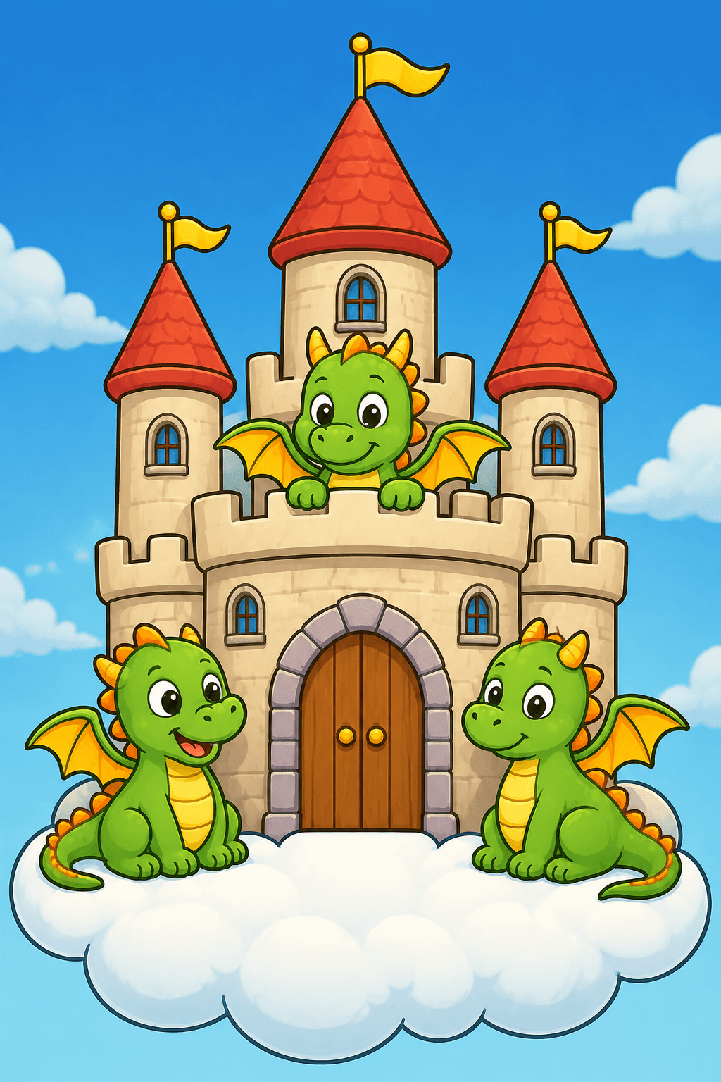 A castle on a cloud with friendly dragons | Coloring Inspiration | Colored Coloring Page