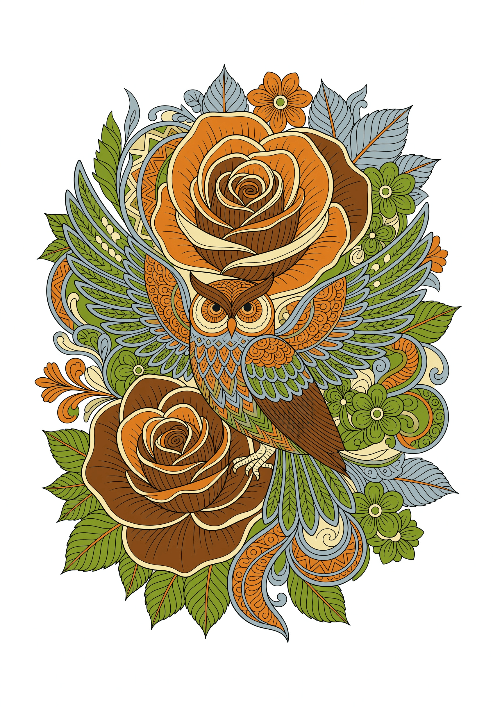an owl integrated into a rose-shaped silhouette | Coloring Inspiration | Colored Coloring Page