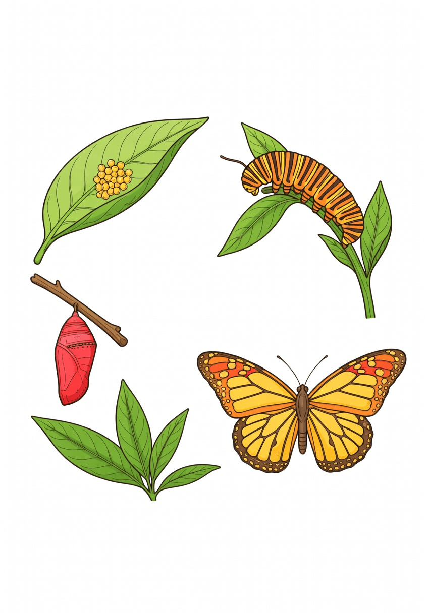 Four stages of a butterfly life cycle | Coloring Inspiration | Colored Coloring Page