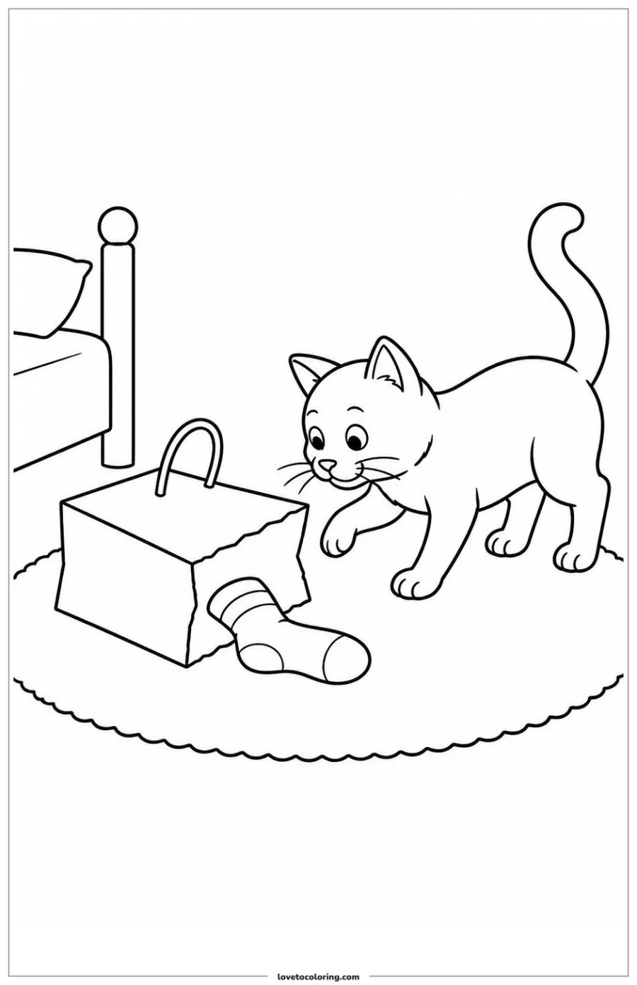 Dibujo para colorear de cat investigating a paper bag
