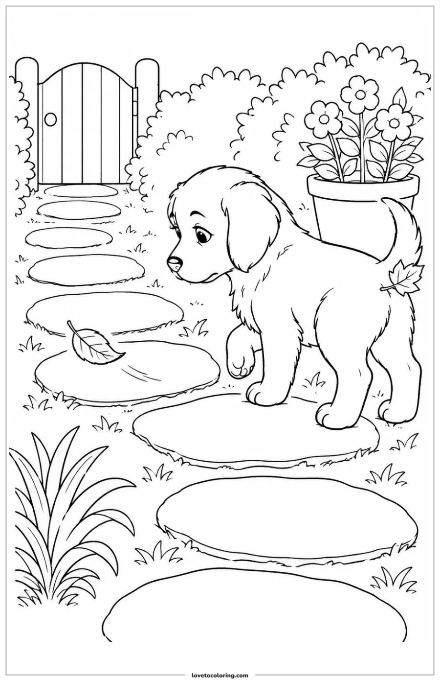 Dibujo para colorear de cachorro siguiendo una hoja