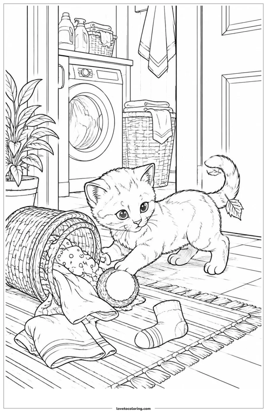 Dibujo para colorear de kitten nudging an object back toward its place