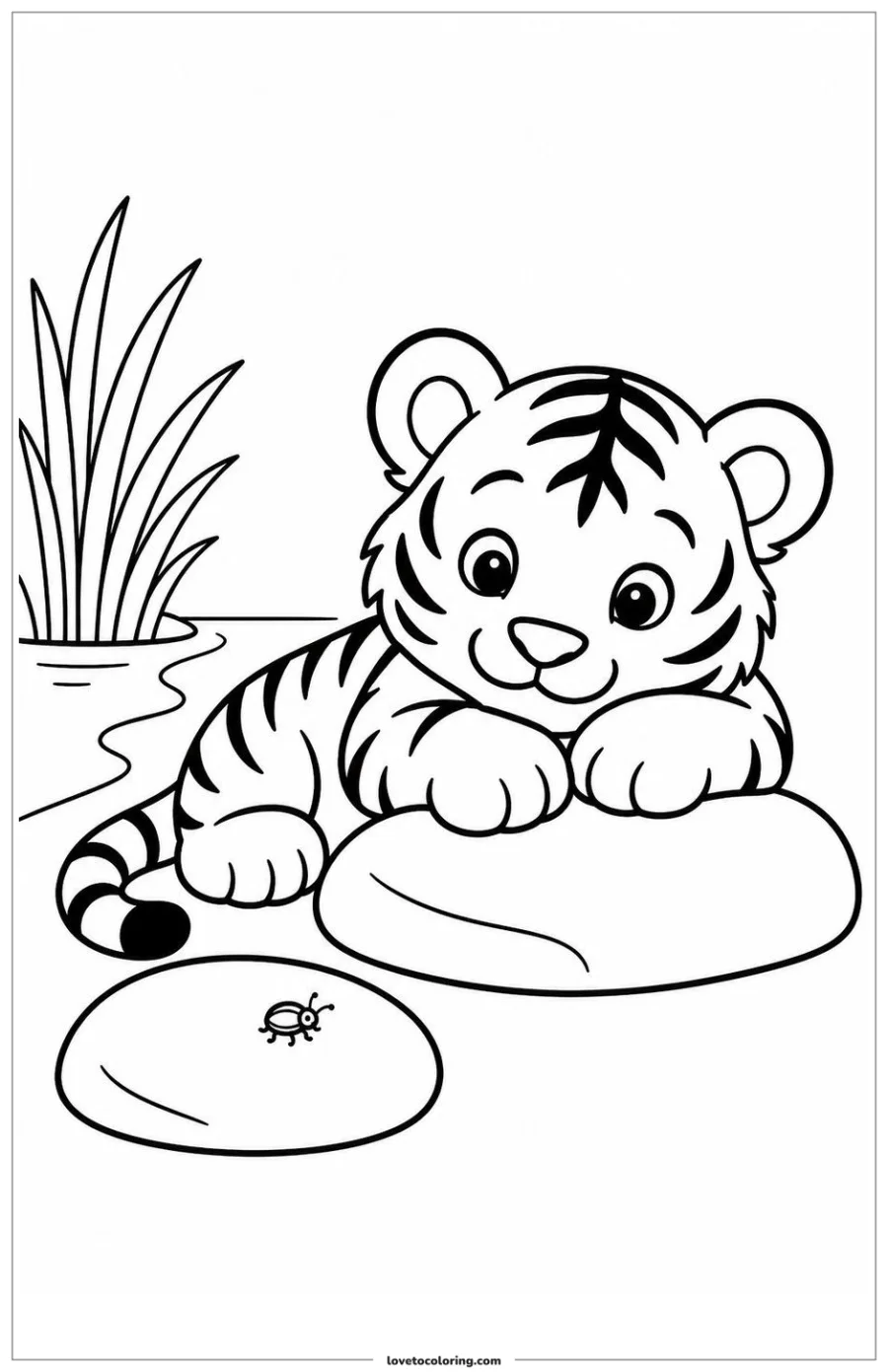 Dibujo para colorear de baby tiger resting beside a sun-warmed stone