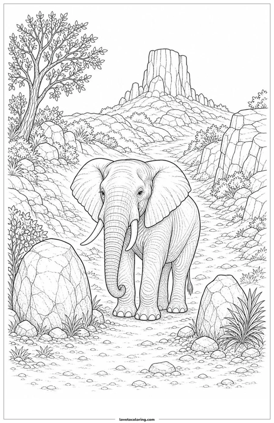 Dibujo para colorear de elephant on a habitat path