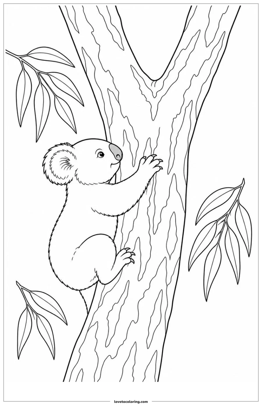 Dibujo para colorear de koala climbing a gum tree