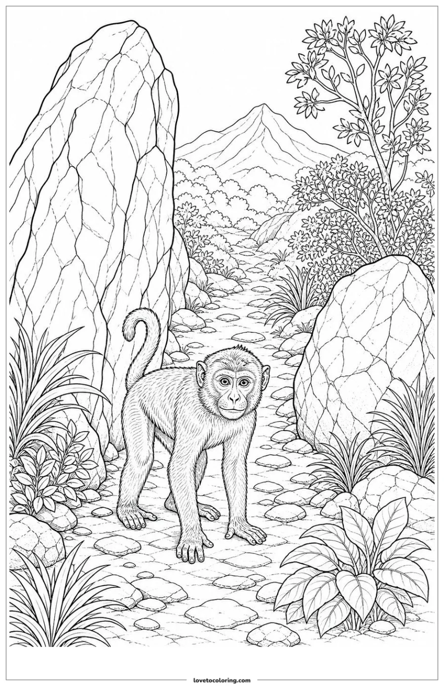 Dibujo para colorear de monkey on a habitat path