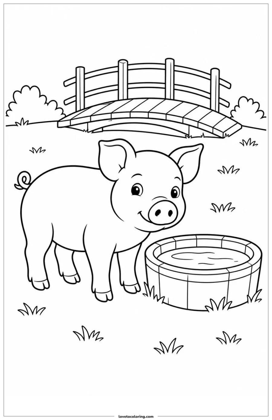 Dibujo para colorear de piglet standing beside a low water trough