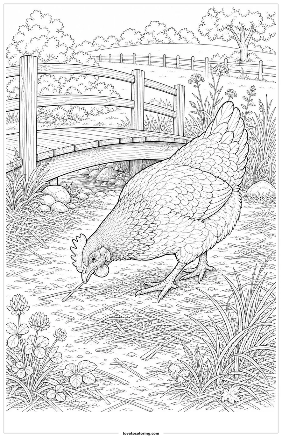 Dibujo para colorear de chicken nudging a loose piece of straw