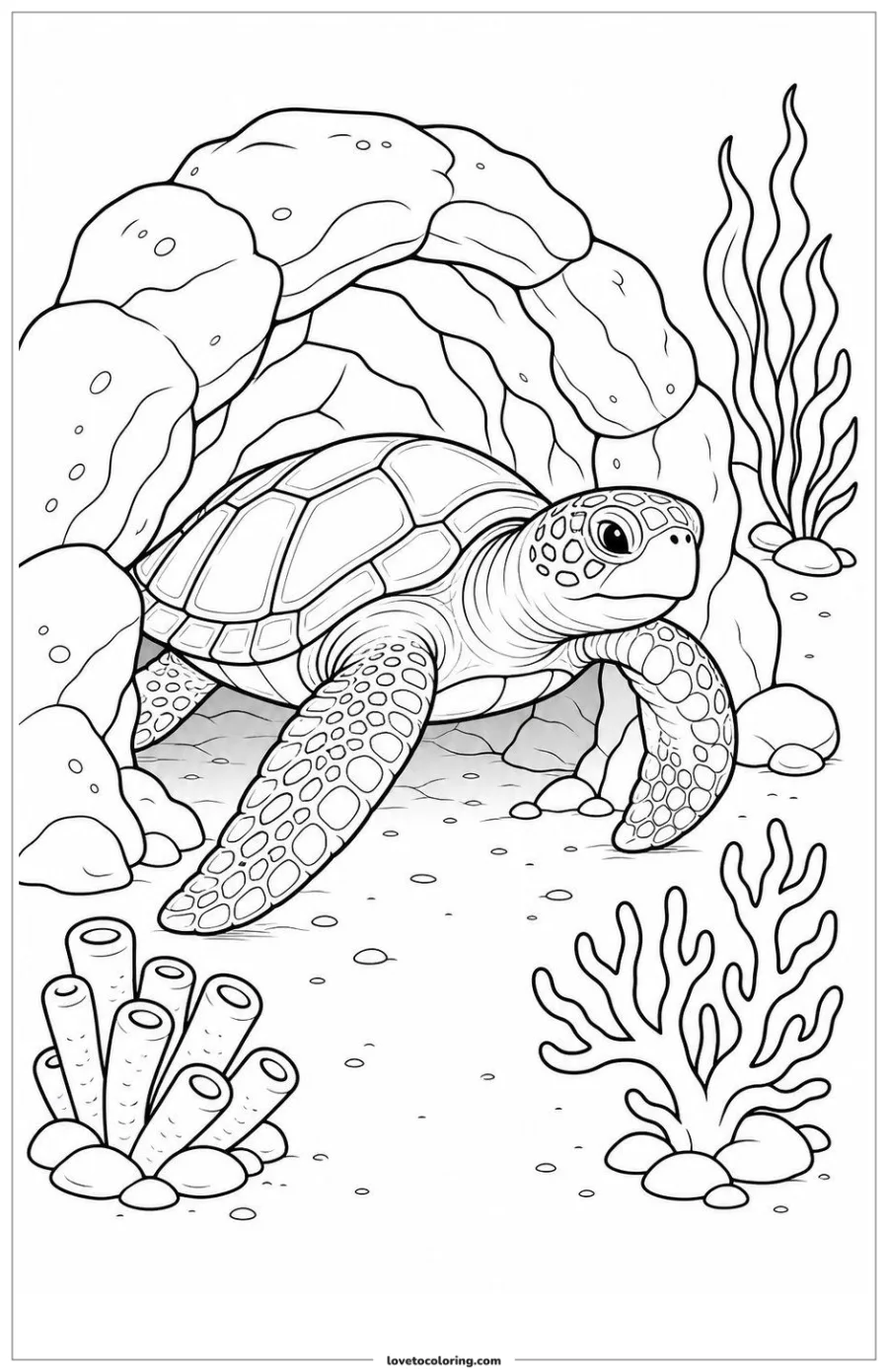 Dibujo para colorear de sea turtle emerging from a sheltered reef nook