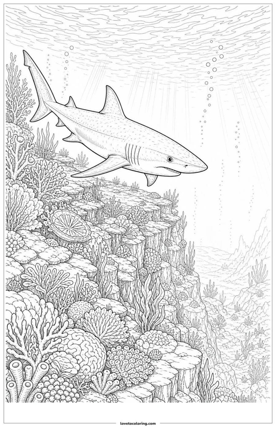 Dibujo para colorear de shark approaching a quiet coastal drop-off