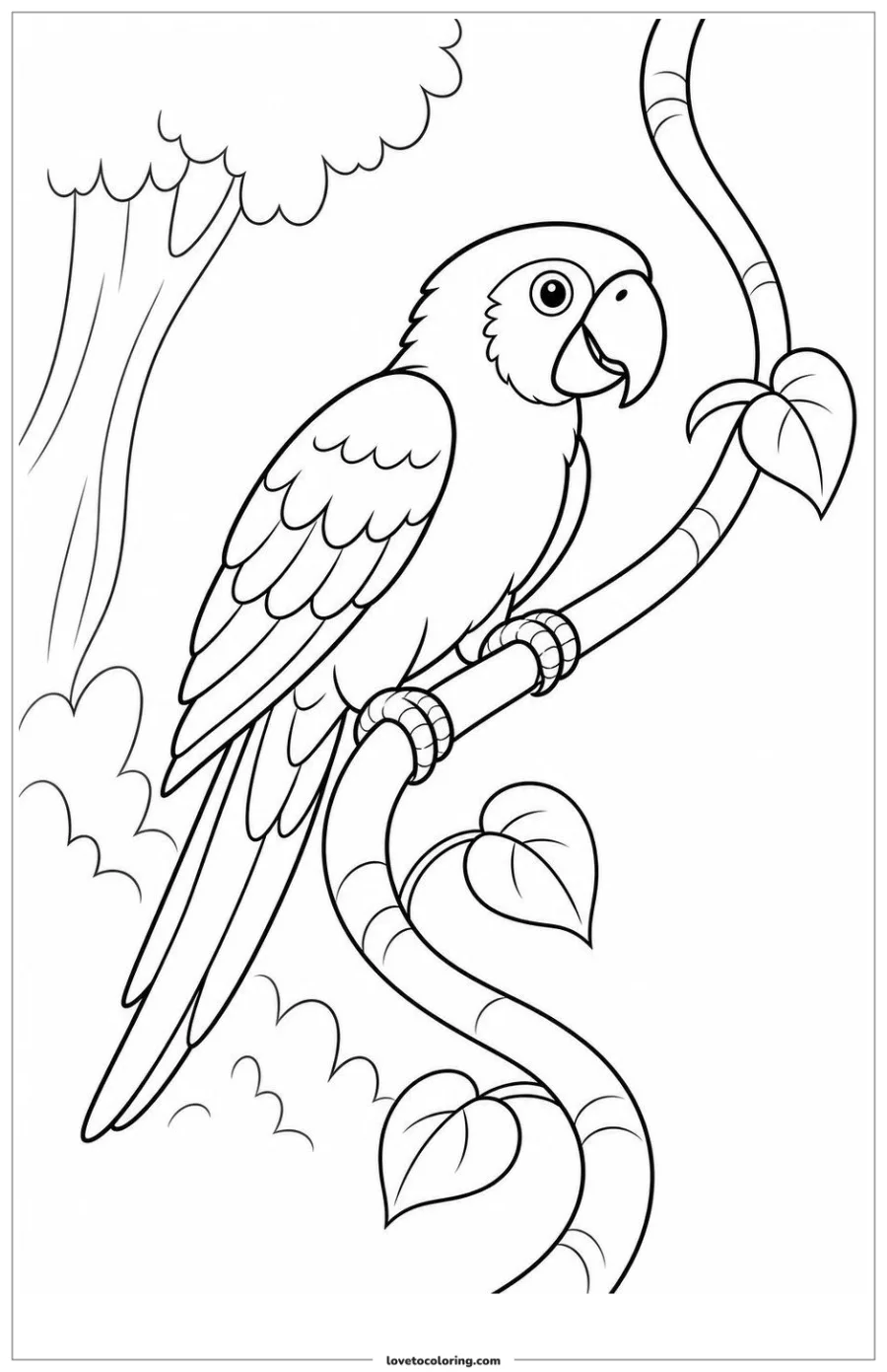 Dibujo para colorear de parrot following a curved vine