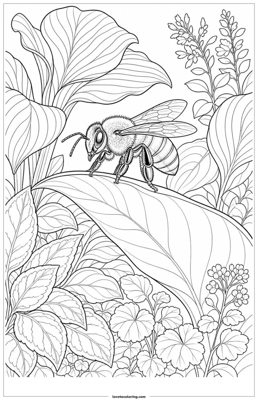 Dibujo para colorear de bee on a leaf