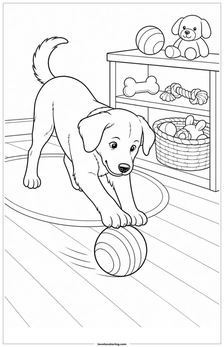 Dibujo para colorear de dog stopping a rolling toy with one paw