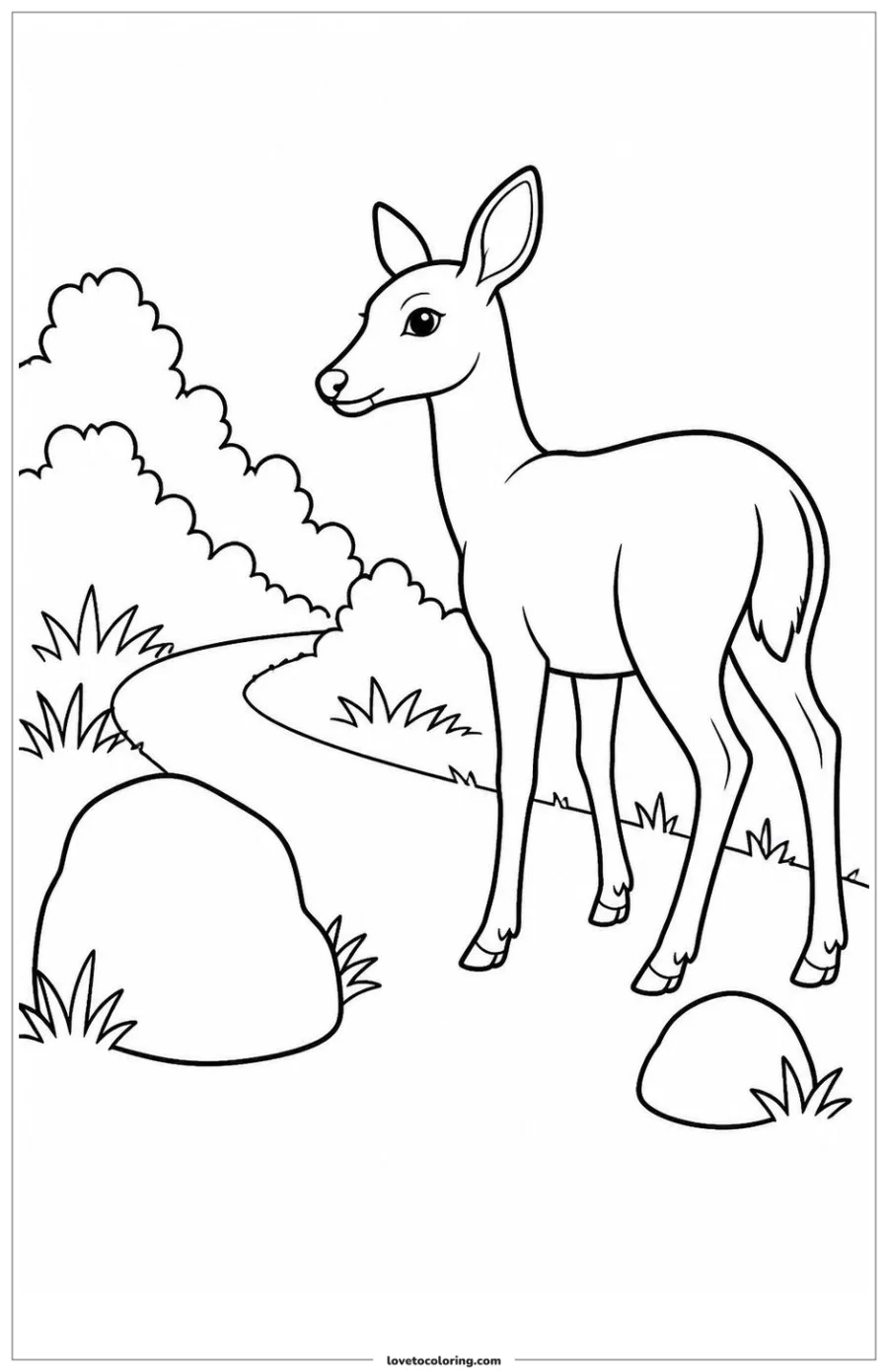 Dibujo para colorear de deer standing at the entrance to a habitat path
