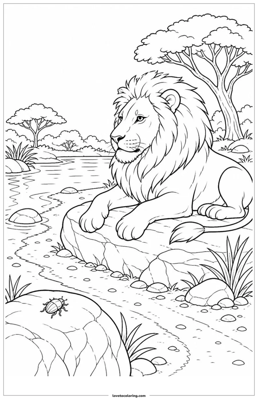 Dibujo para colorear de lion resting beside a sun-warmed stone