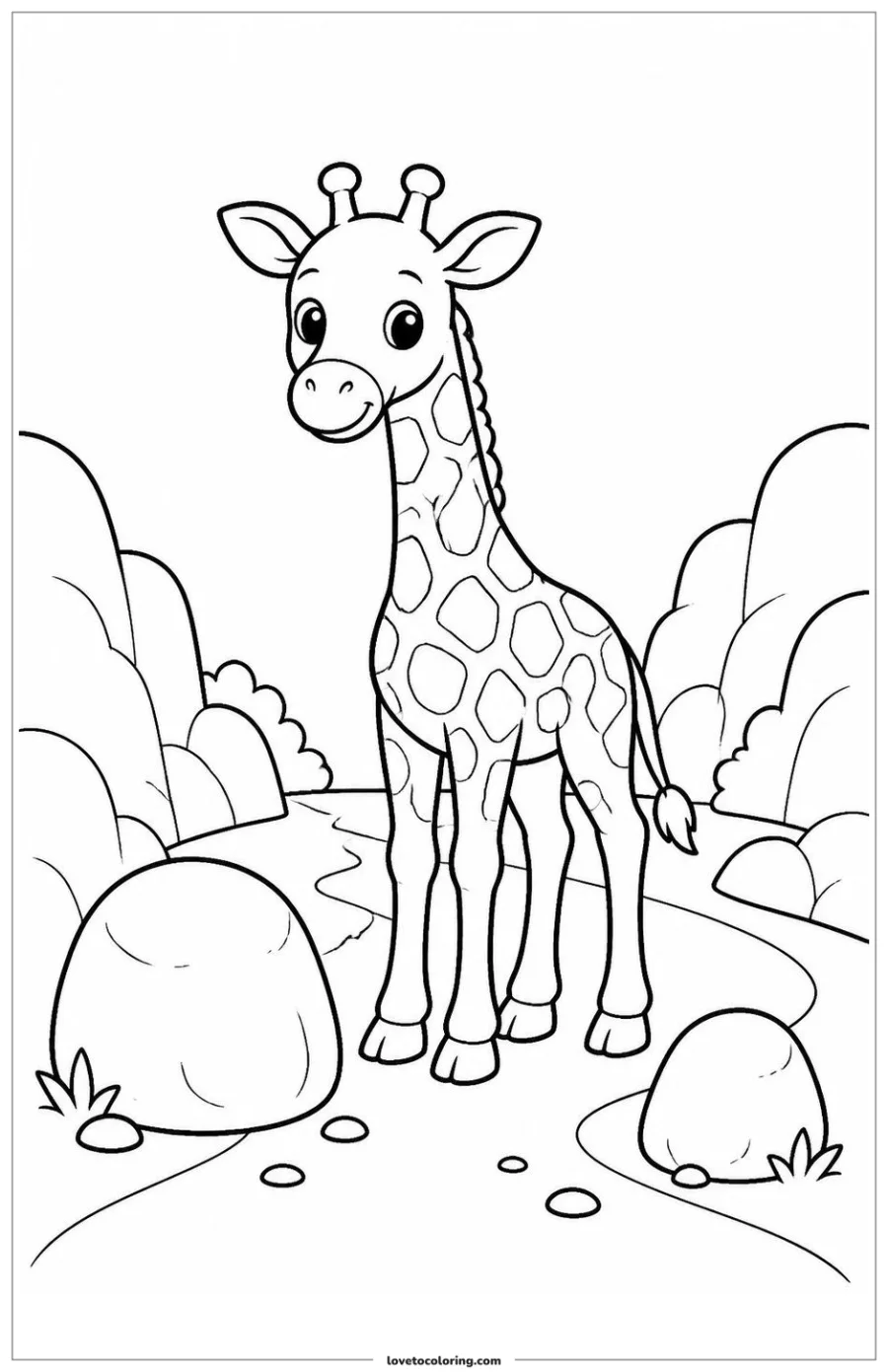 Dibujo para colorear de giraffe standing at the entrance to a habitat path