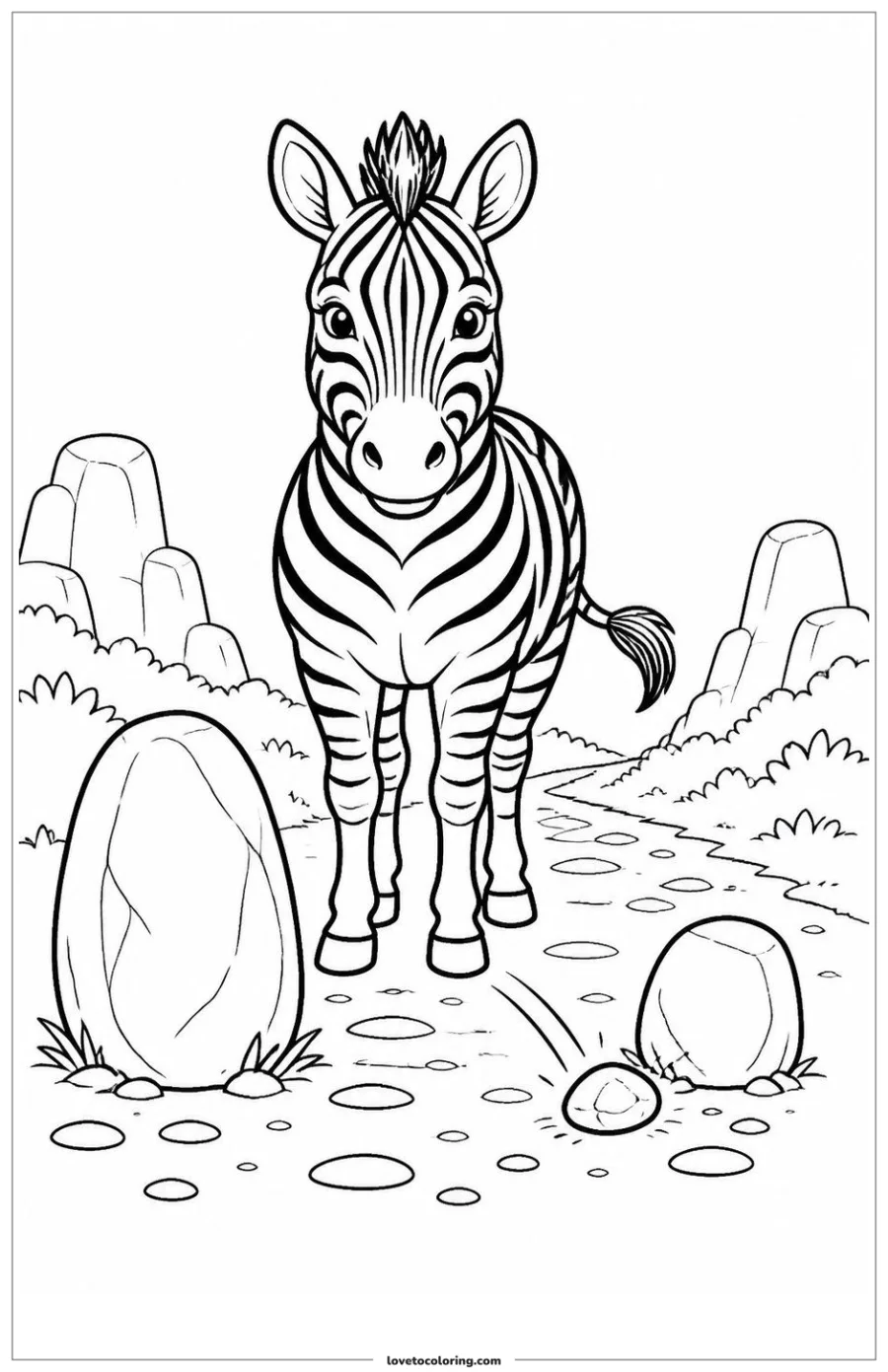 Dibujo para colorear de zebra standing at the entrance to a habitat path