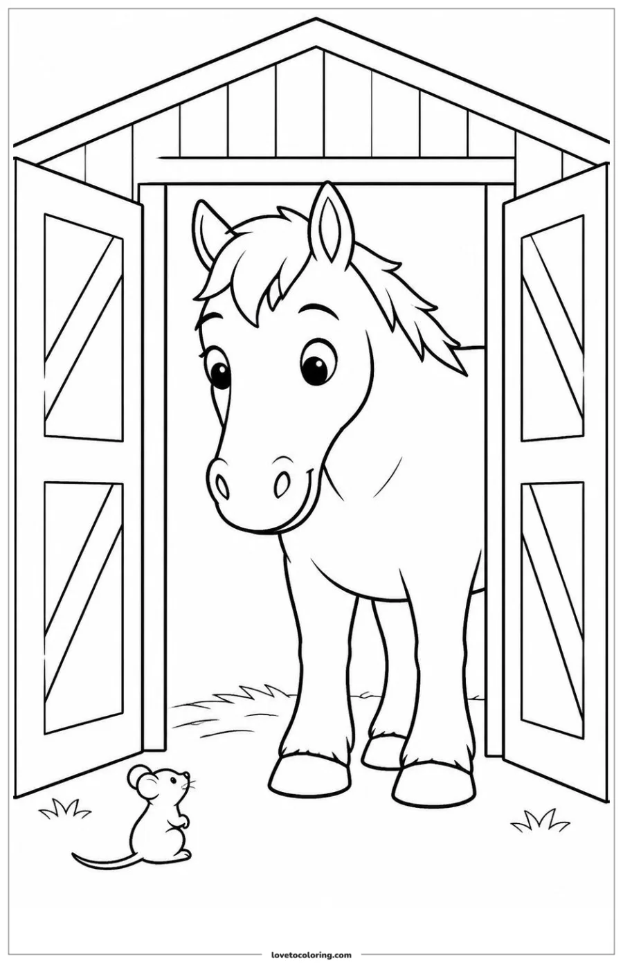 Dibujo para colorear de horse looking through a barn doorway