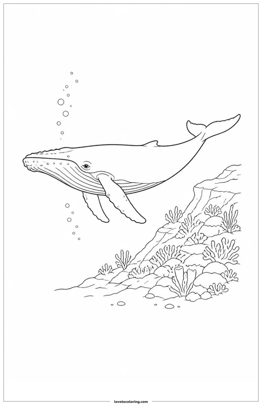 Dibujo para colorear de whale moving beside a distant reef edge