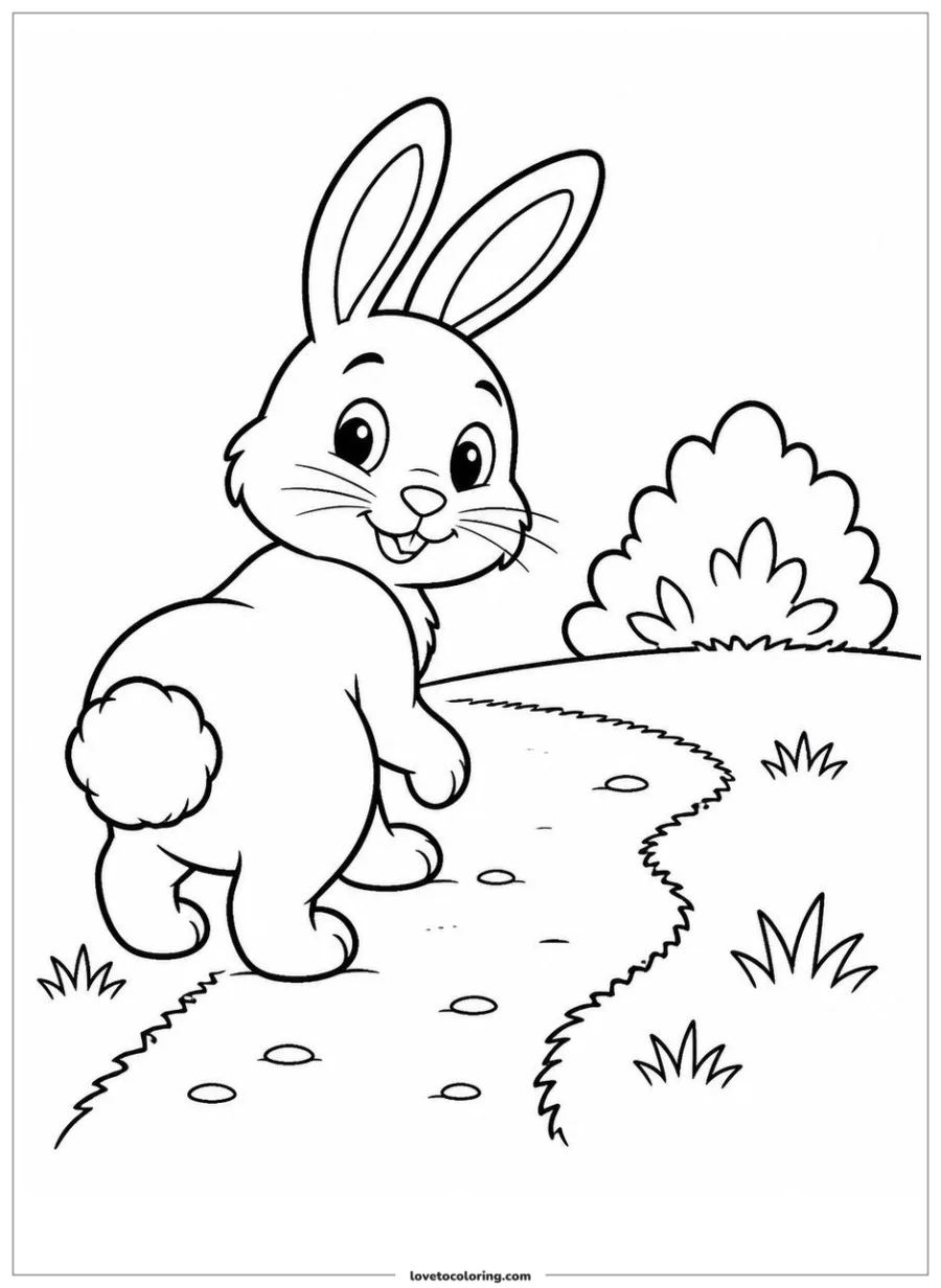 Dibujo para colorear de rabbit on a garden trail