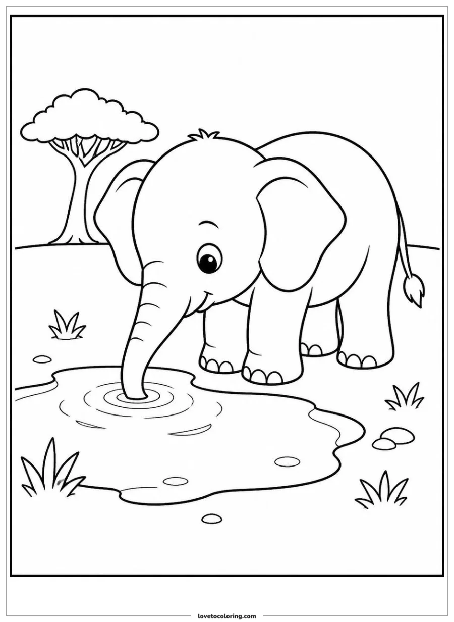 Dibujo para colorear de elephant drinking water