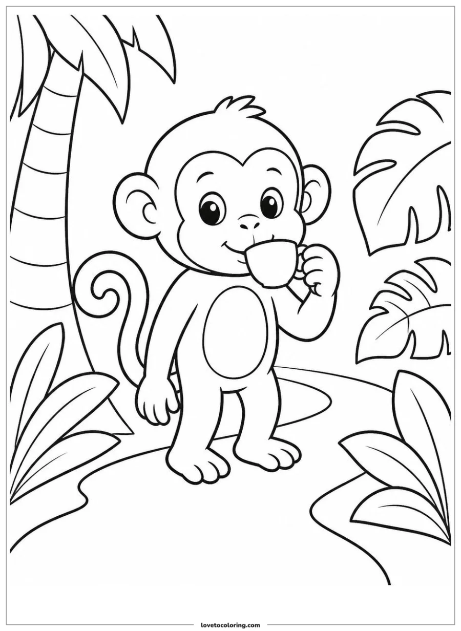 Dibujo para colorear de monkey drinking from a cup