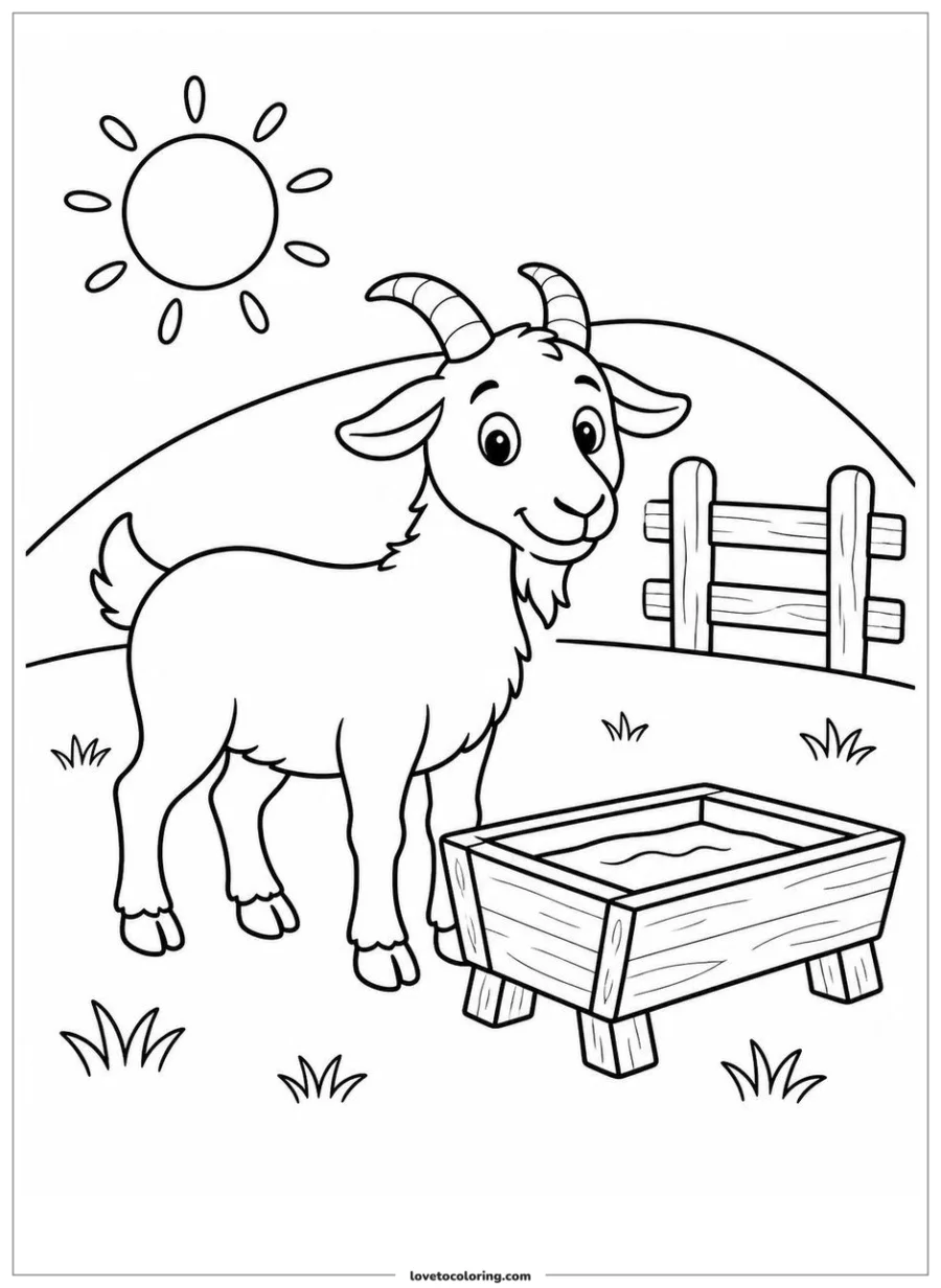 Dibujo para colorear de goat by a water trough