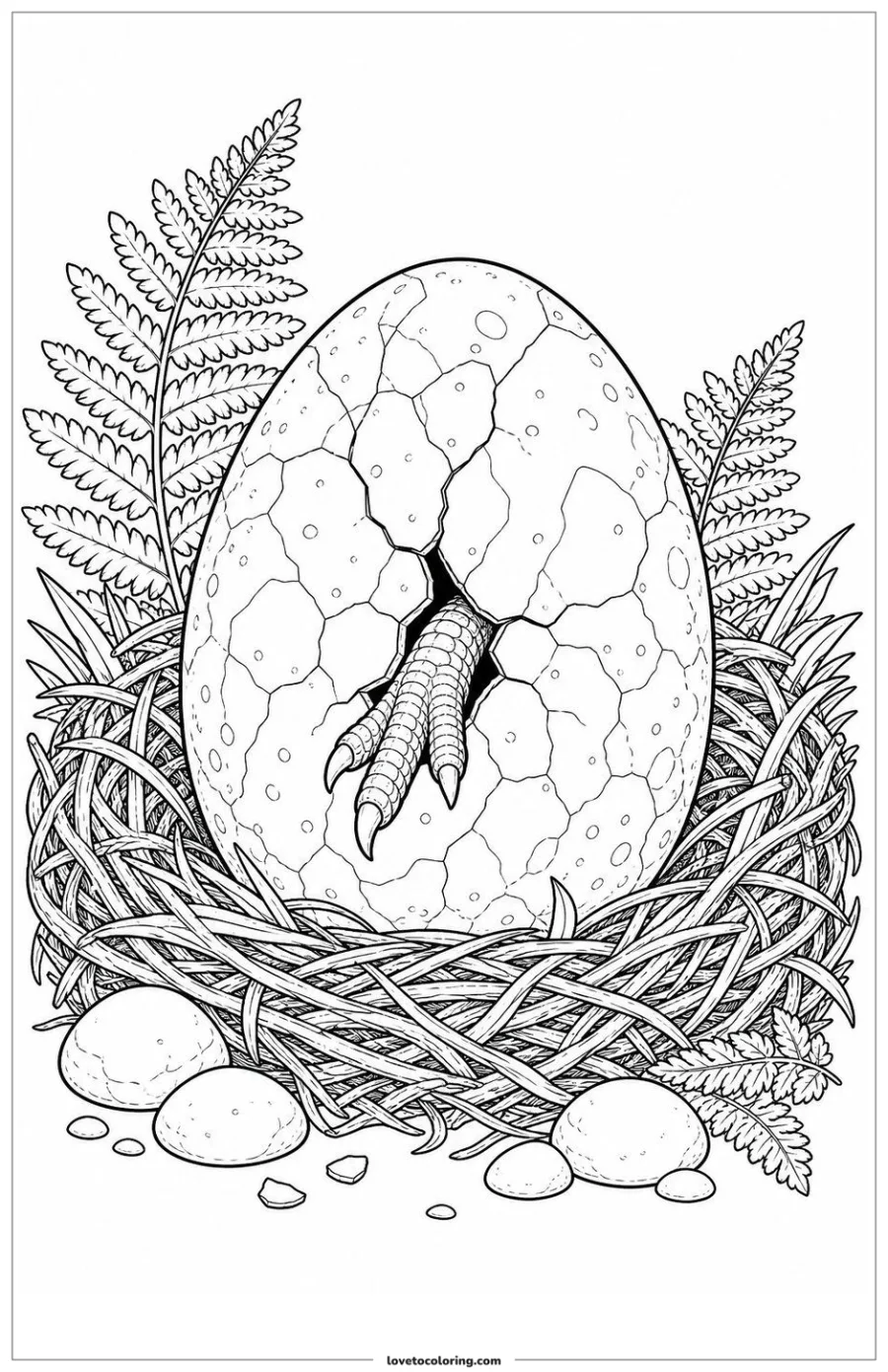 Dibujo para colorear de dinosaur egg revealing one tiny foot through a crack