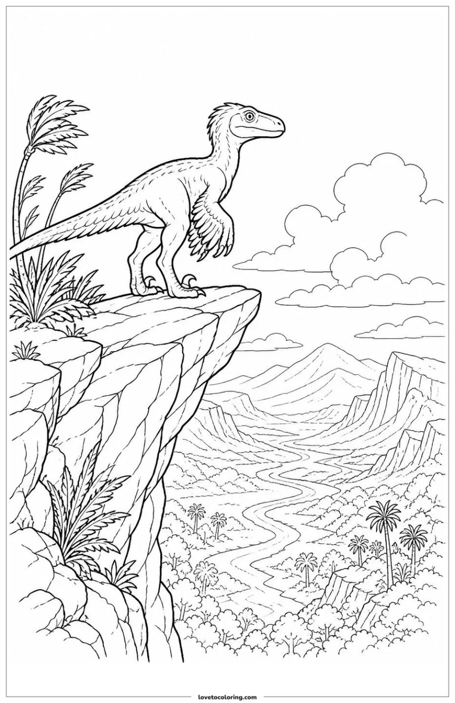Dibujo para colorear de watching from a prehistoric cliff