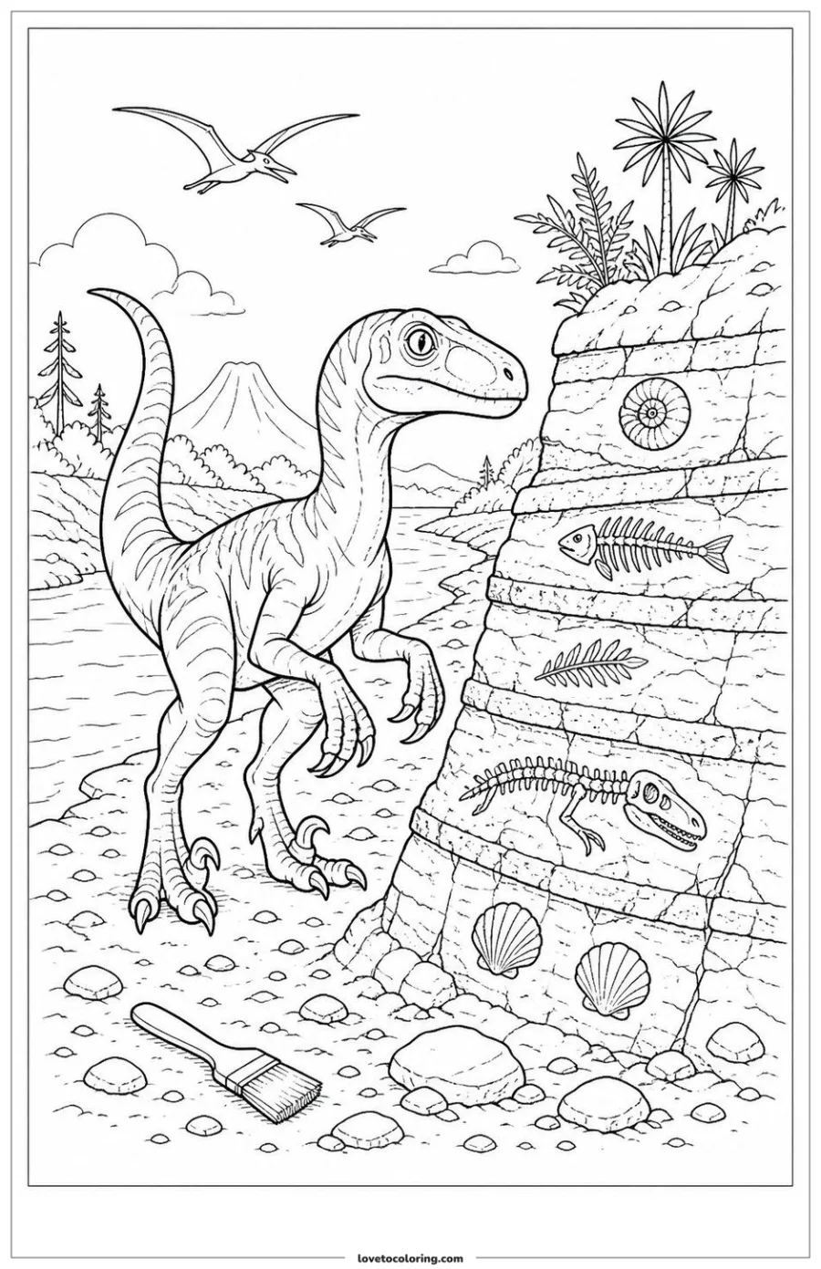 Dibujo para colorear de noticing an exposed fossil layer