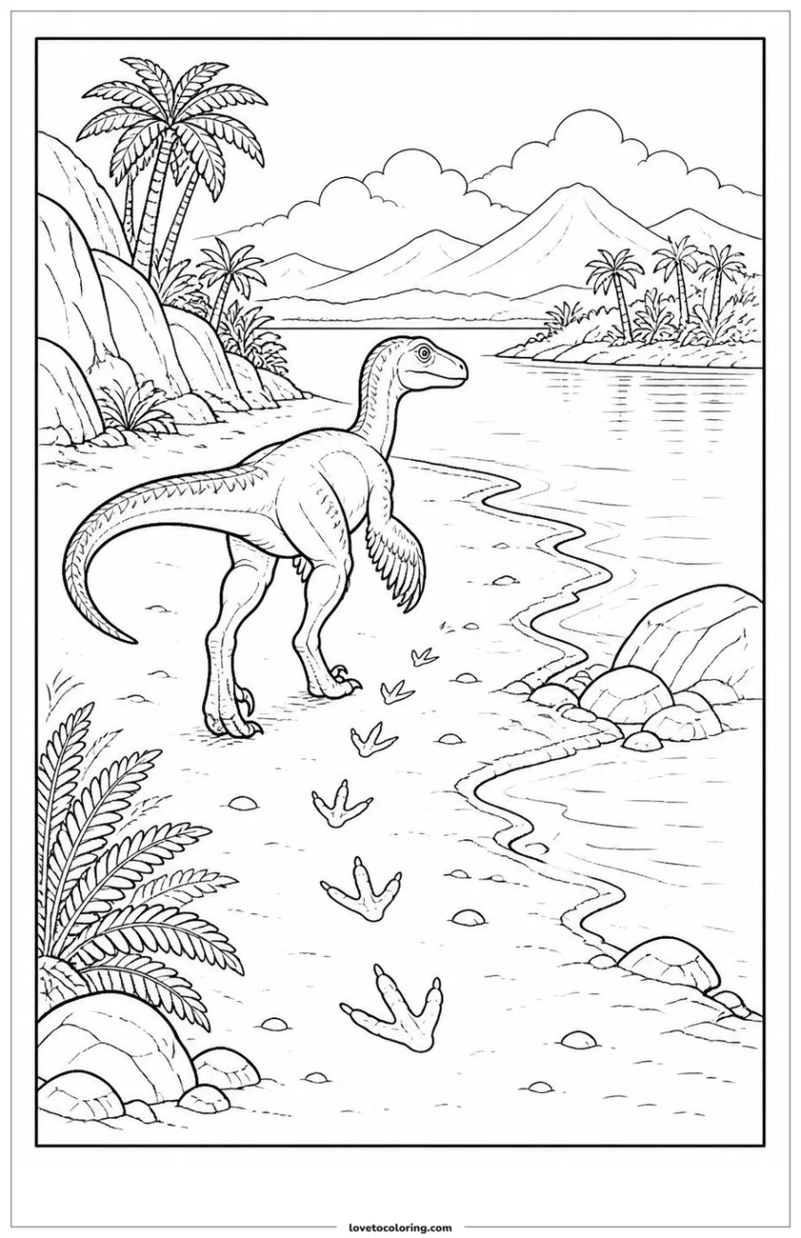 Dibujo para colorear de moving along a coastal prehistoric path