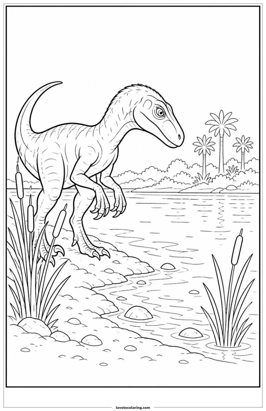 Dibujo para colorear de watching a prehistoric lagoon